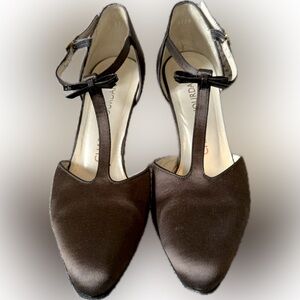 Charles Jourdan Brown Satin T Strap Shoe